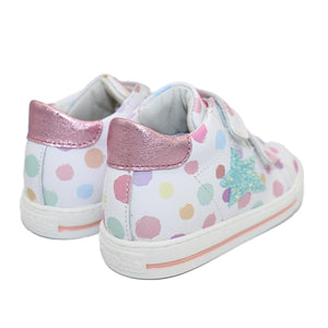 SASHA CALF WHITE PINK POLKA DOTS