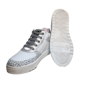 Hess High Top Calf Suede White Silver with Animal Print Sneakers