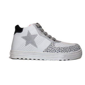 Hess High Top Calf Suede White Silver with Animal Print Sneakers